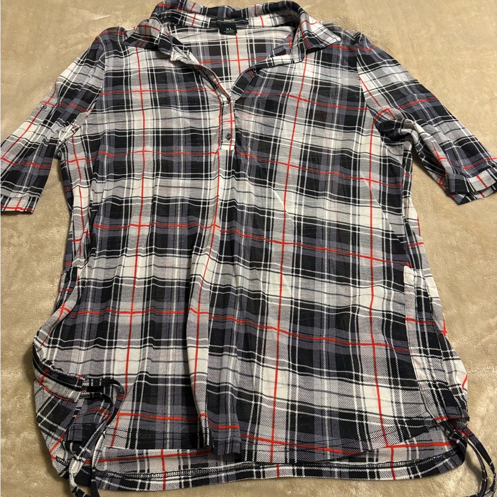 Sheer Plaid Button-Up Shirt